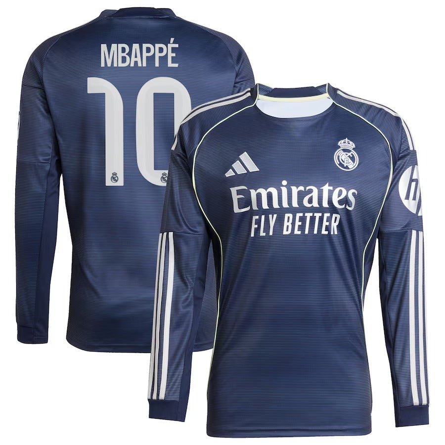 Kylian Mbappé Real Madrid adidas 2025/26 Away Long Sleeve Player Jersey - Blue